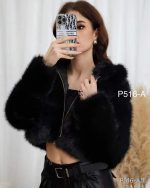 Късо дамско палто от изкуствен косъм VANESSA в черно - Image 4