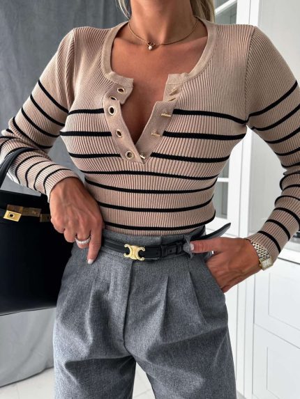 Дамска блуза ANELIA в бежово и черно