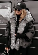 Дамско зимно яке EKATERINA в черно с тъмносива яка