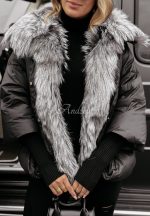 Дамско зимно яке EKATERINA в черно с тъмносива яка - Image 2