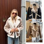 Дамско зимно яке авиатор LIANA в черно с бяла пухена яка и ръкави в бяло - Image 2