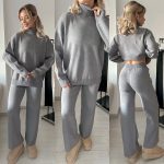 Изчистен дамски сет от плетиво MELEK в сиво