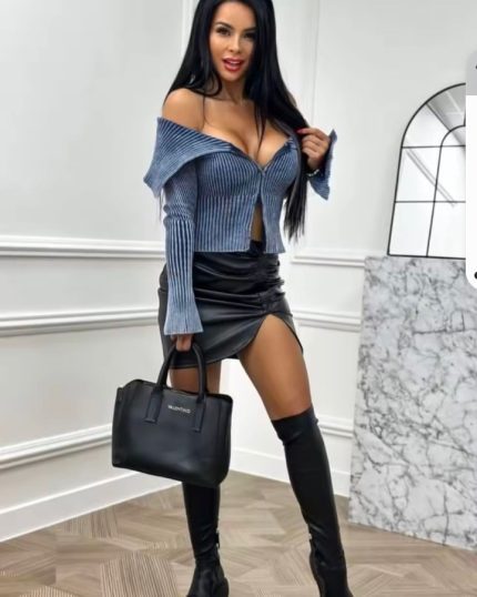 Блуза с цип NATASHA в мастилено-синьо