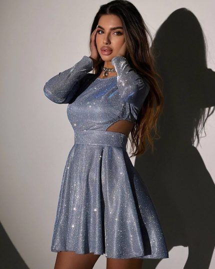 Рокля LIDIA в сребрист цвят