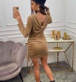 Дамска плюшена рокля VERDANA в цвят камел