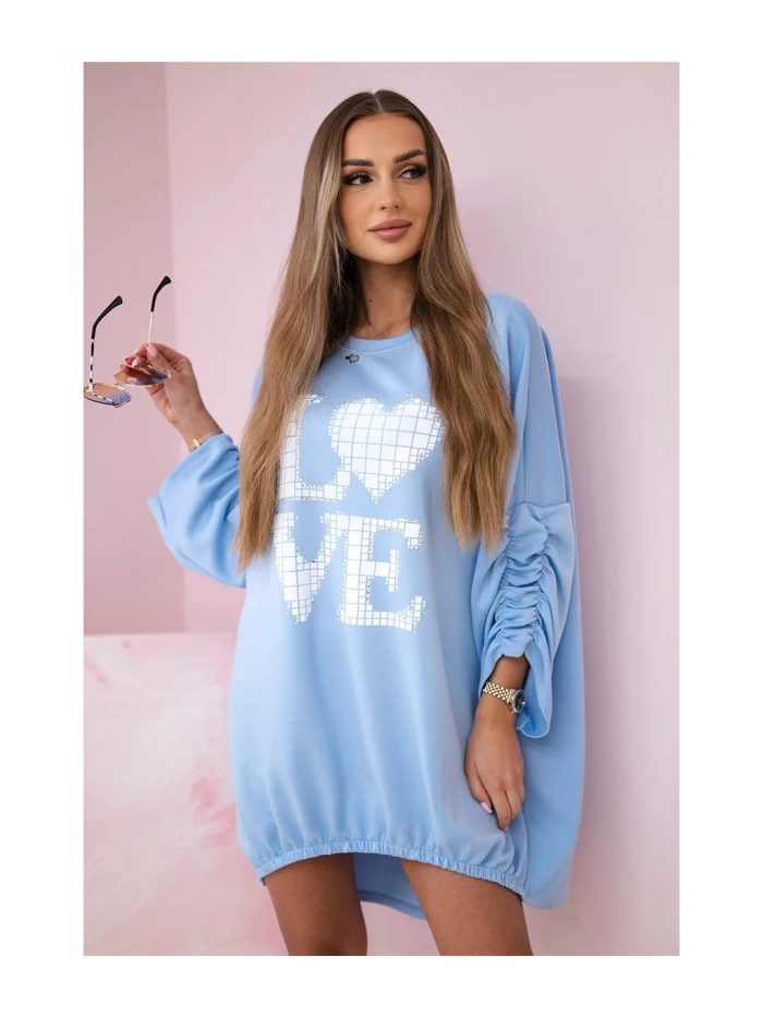Рокля туника LOVE в светлосиньо - Image 4