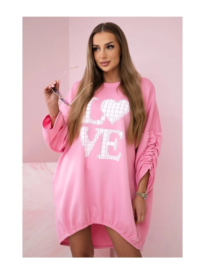 Рокля туника LOVE в розово - Image 1