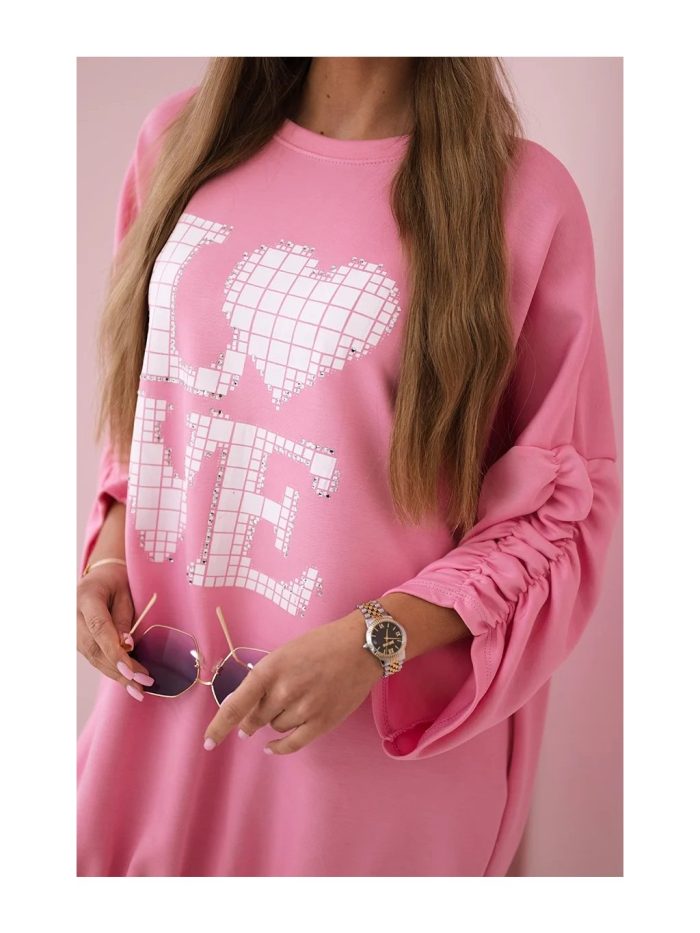 Рокля туника LOVE в розово - Image 3