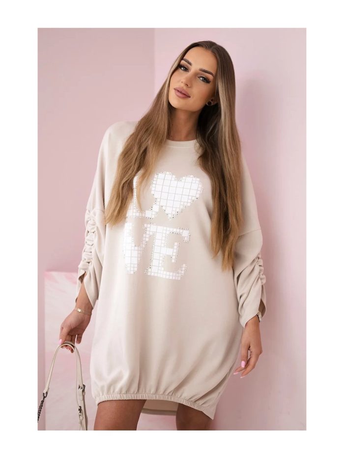 Рокля туника LOVE в бежово - Image 1