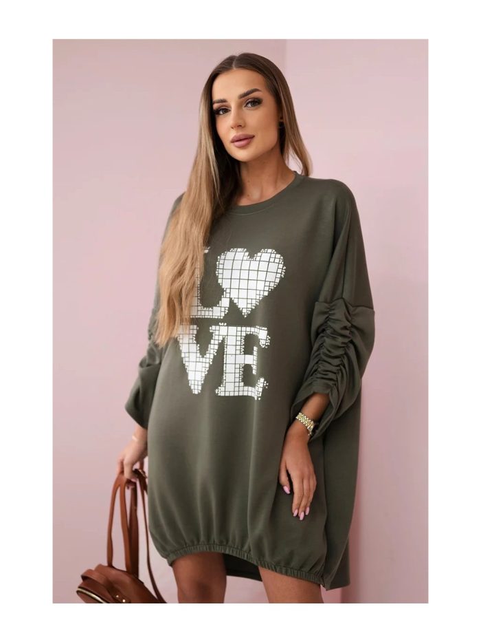 Рокля туника LOVE в зелено - Image 1