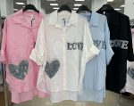 Дамска риза LOVE в розово с дънков ефект - Image 2