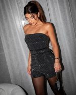 Дънкова рокля тип гащеризон с ефектен колан ABI в черно