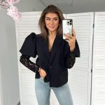 Ефектно сако с дантелени ръкави TAMARA в черно - Image 3