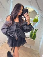 Рокля DESSI с ефектни връзки и розички в черно - Image 2