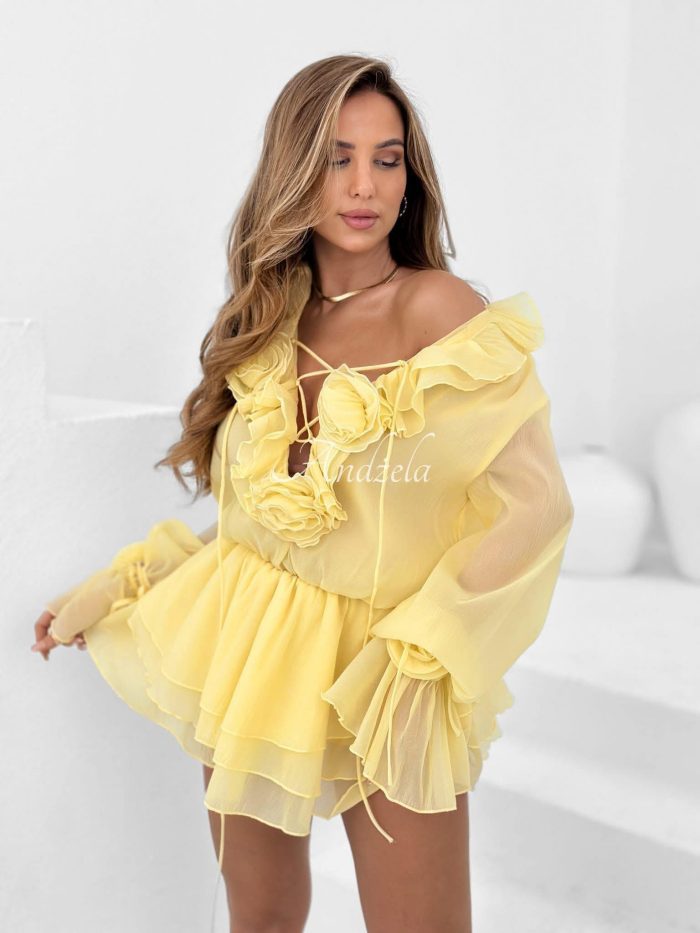Рокля VESSI с ефектни розички в жълто - Image 4