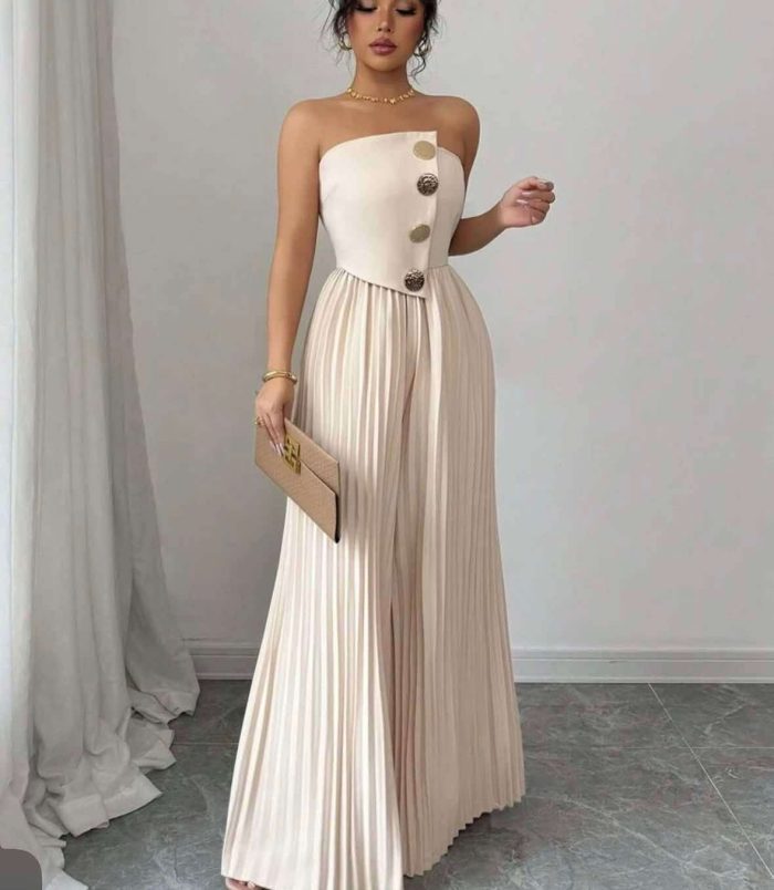 Дамски плисиран гащеризон FRANCESCA в бежово - Image 1