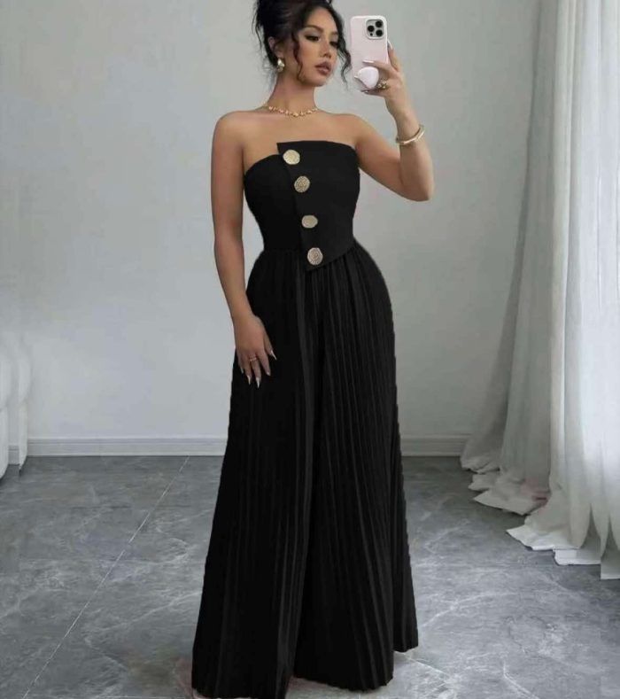 Дамски плисиран гащеризон FRANCESCA в черно - Image 1