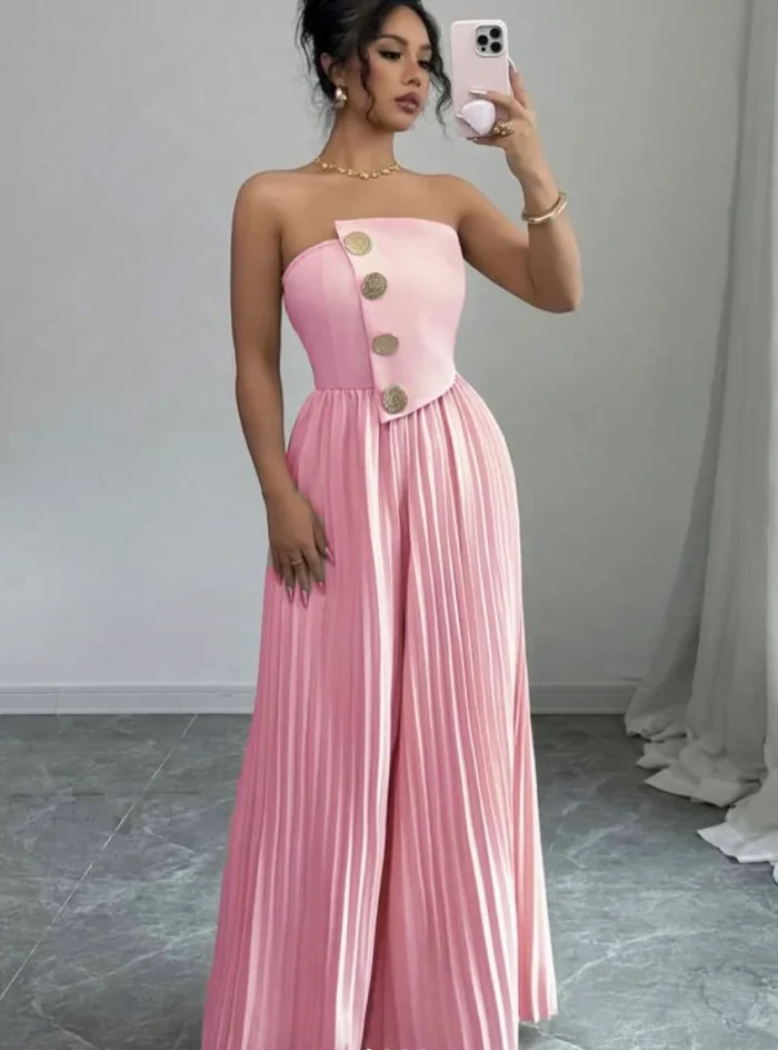 Дамски плисиран гащеризон FRANCESCA в розово - Image 1