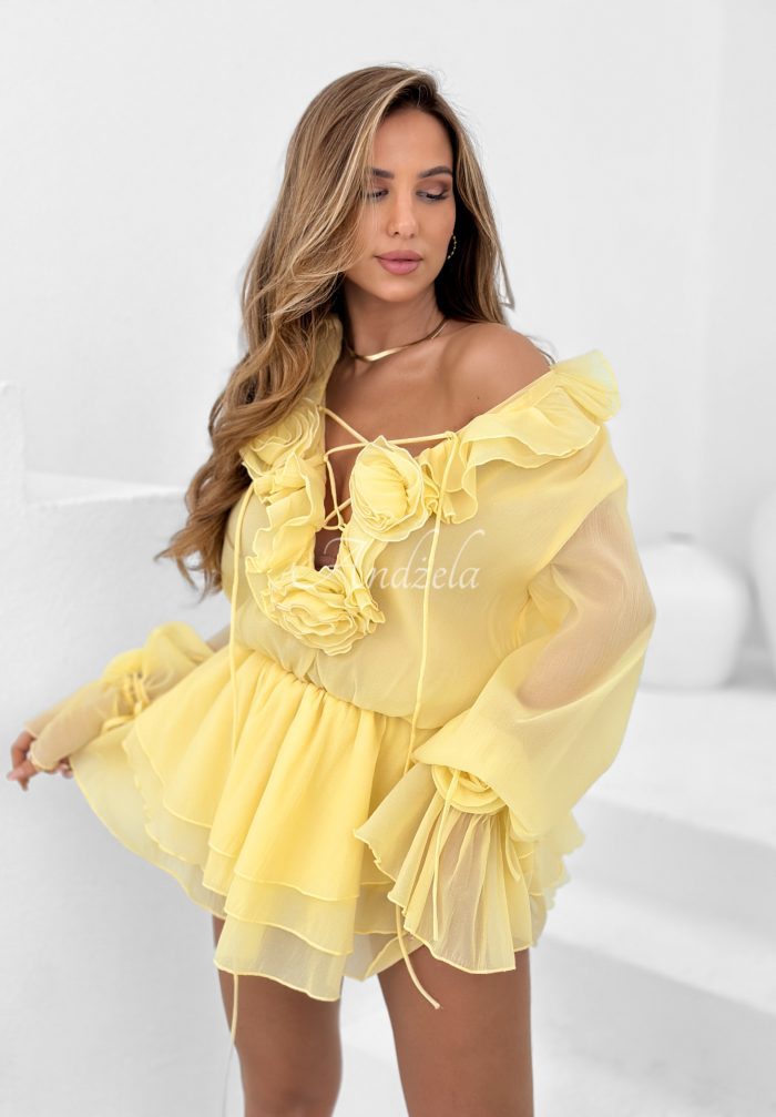 Рокля VESSI с ефектни розички в жълто - Image 7