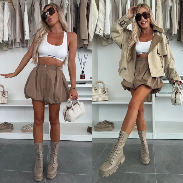 Къса пола GAGA в тъмнобежово - Image 2