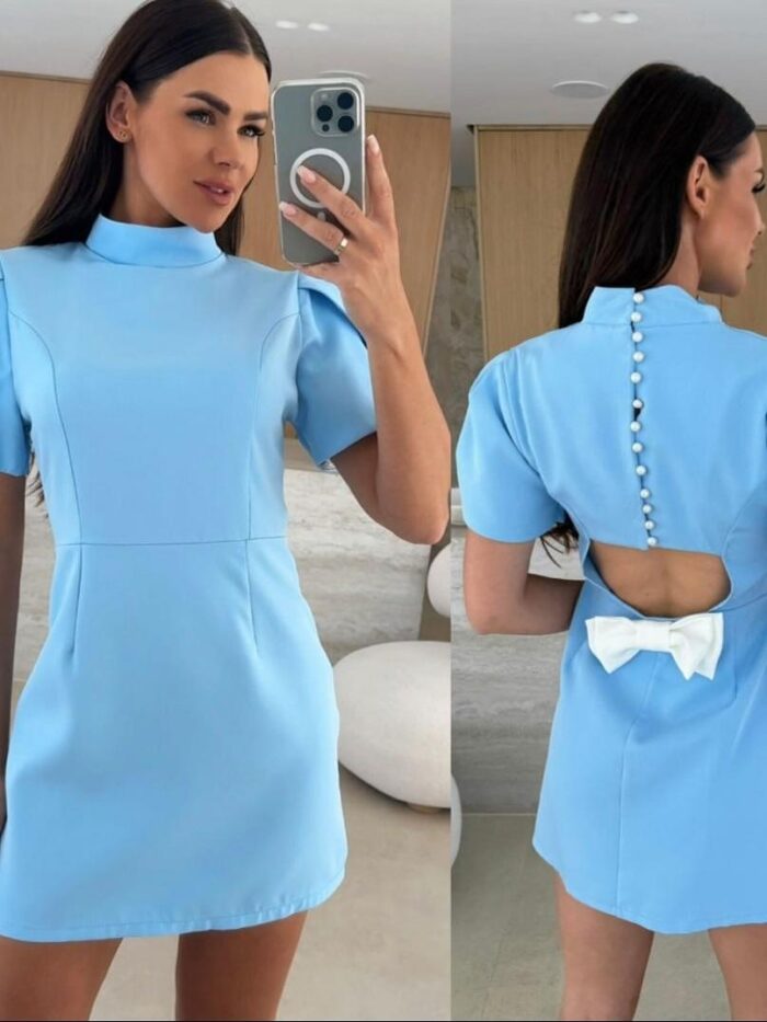 Рокля MARIA с ефектна панделка на гърба в синьо - Image 1